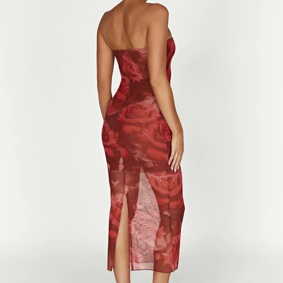 Meshki Strapless Mesh Dress Aphrodite - Oversized Rose Print - Picture 2 of 3